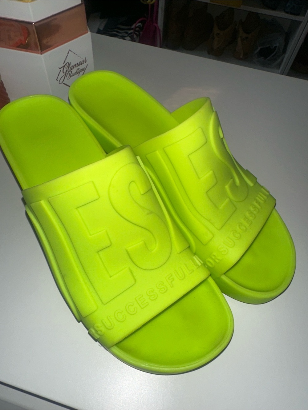 Diesel Neon Yellow Slide Mules